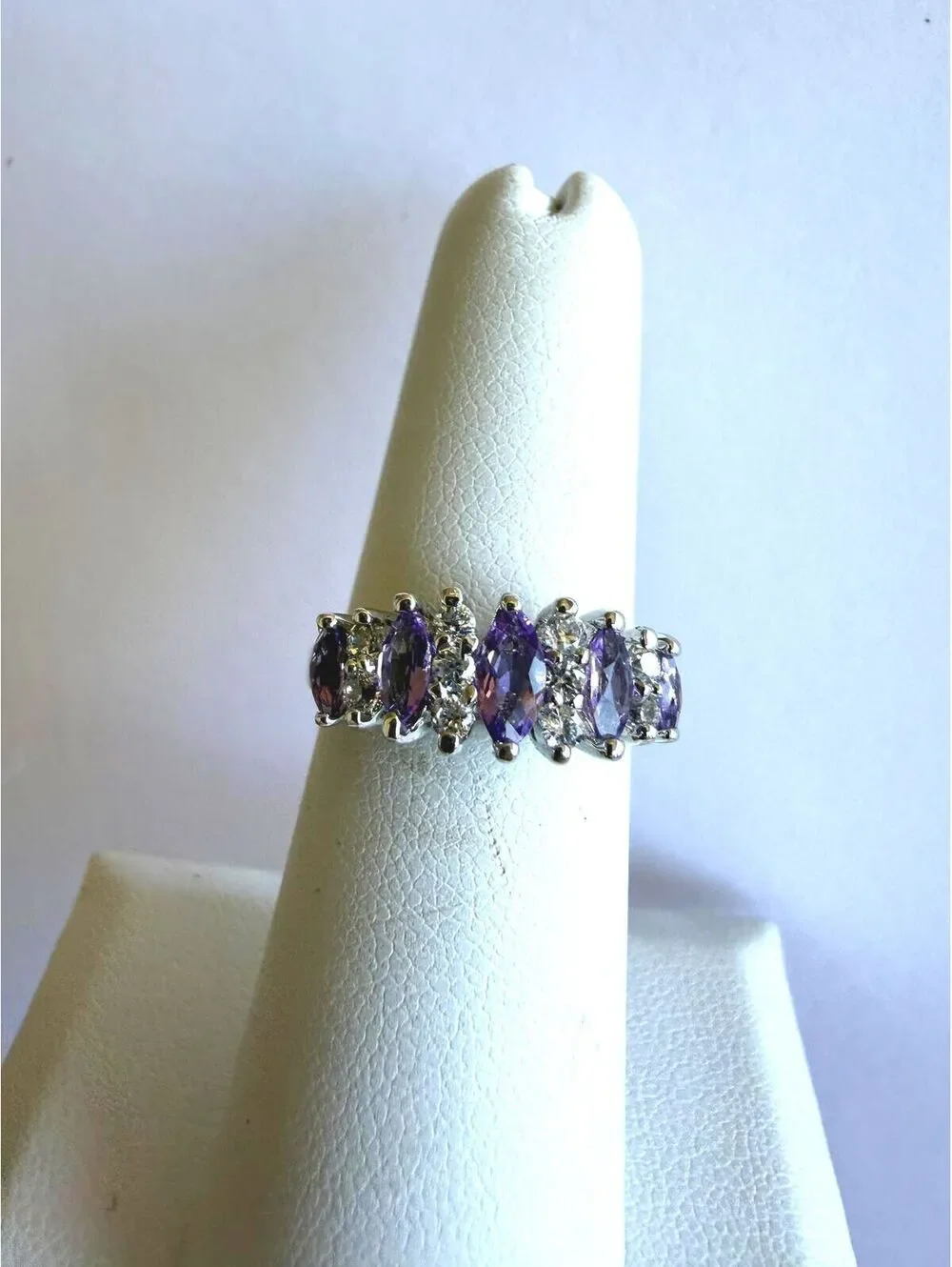 Sterling Silver Ring with Purple Gemstones 5.75 Vintage Art Deco